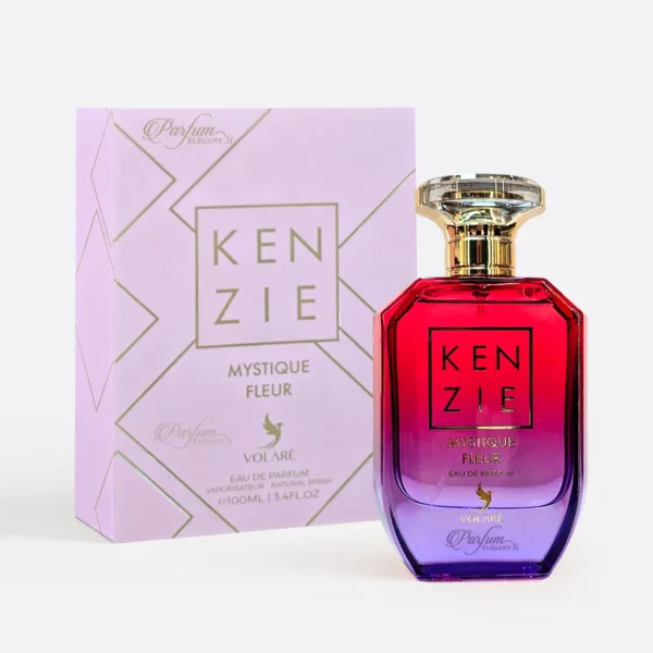 Parfums Femme – Parfums Dubaï, Orientaux & Dupes de Marques en Tous Formats 46 Parfum Kenzie Mystique Fleur pour femme, flacon dégradé rose-violet avec boîte élégante, fragrance orientale florale.