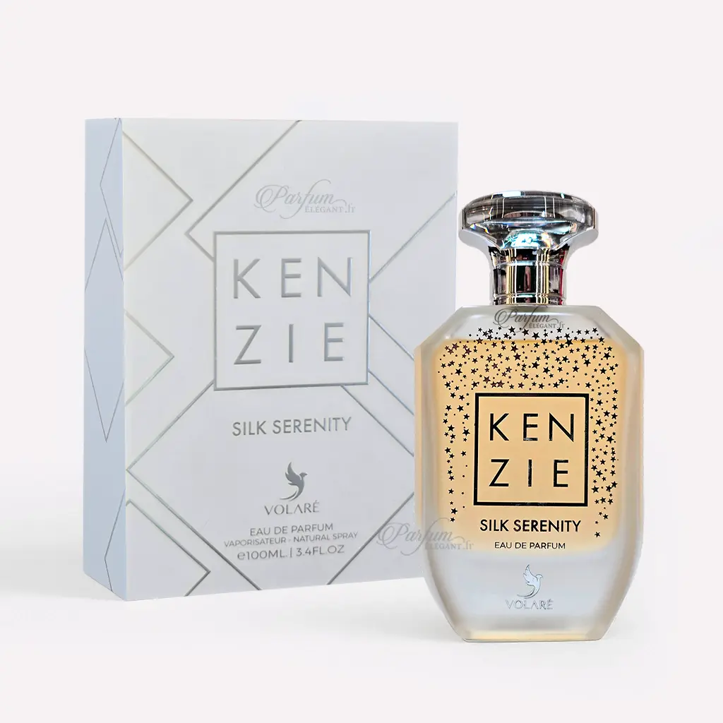 Kenzie – Silk Serenity (Eau de Parfum 100 ml) 1 Parfum Kenzie Silk Serenity présenté avec sa boîte blanche, eau de parfum féminine orientale et florale.