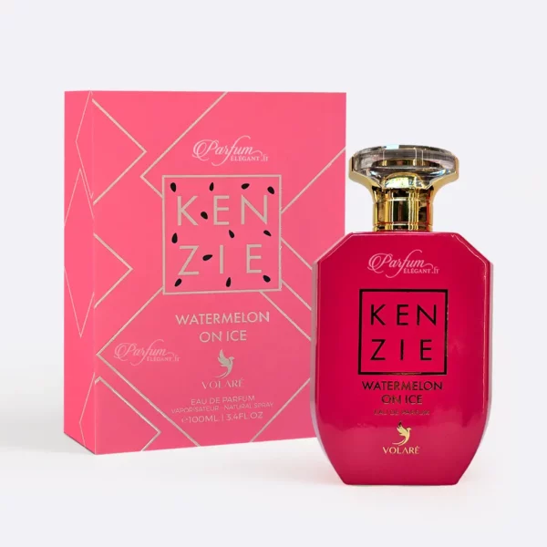 Parfum Kenzie Watermelon On Ice avec tranches de pastèque et glace, fragrance fruitée fraîche pour femme.