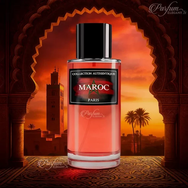 Parfum Maroc de la Collection Privée L’Authentique dans un flacon doré – fragrance mixte épicée, boisée et ambrée inspirée du Maroc.
