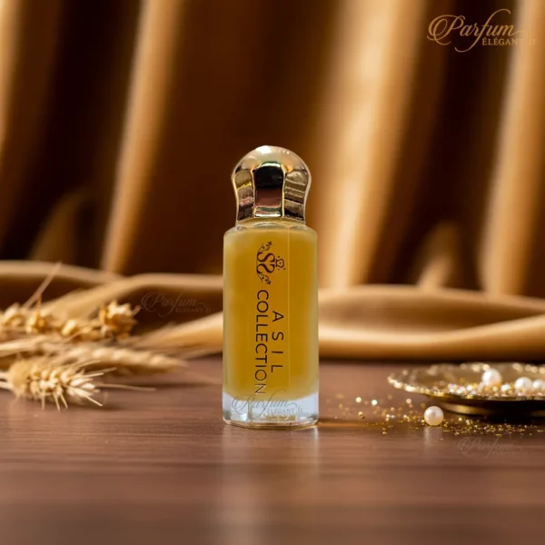 Musc Tahara Vanilla Asil posé sur décor doré, parfum vanillé sucré longue tenue