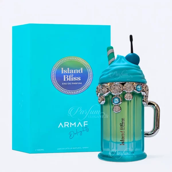 Parfums Femme – Parfums Dubaï, Orientaux & Dupes de Marques en Tous Formats 5 Coffret ouvert du parfum Island Bliss Armaf présentant le flacon à l’intérieur, eau de parfum femme au style exotique
