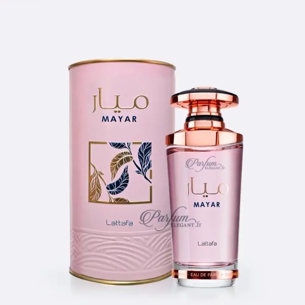 Coffret du parfum Mayar Lattafa pour femme avec flacon rose, parfum oriental floral chic et moderne