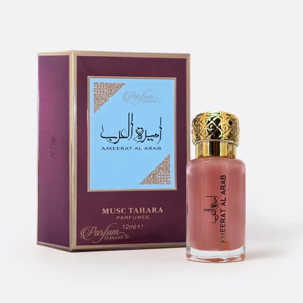 Flacon Ameerat Al Arab Musc Tahara photographié sur fond blanc