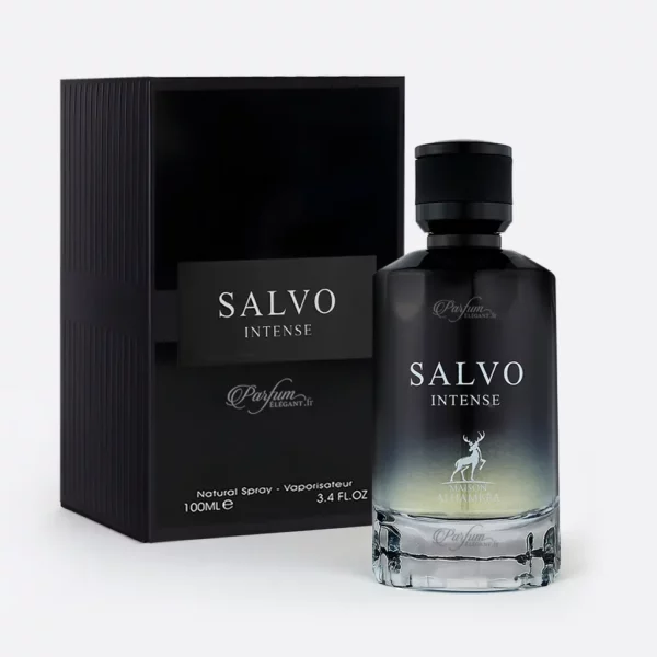 Coffret et flacon du parfum Salvo Intense Maison Alhambra eau de parfum homme 100ml, fragrance masculine intense au style moderne