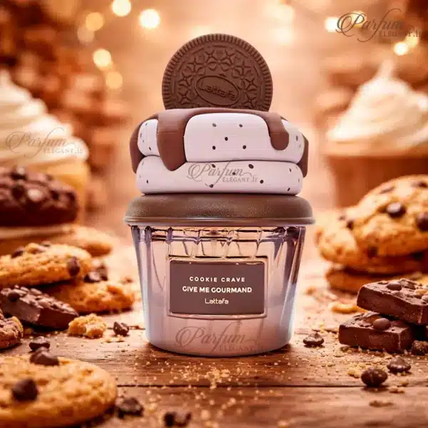 Cookie Crave Give Me Gourmand – Parfum gourmand chocolat biscuit Flacon du parfum Cookie Crave Give Me Gourmand Lattafa senteur biscuit et chocolat