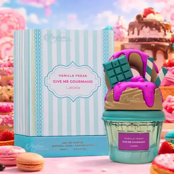 Flacon Vanilla Freak Give Me Gourmand Parfum gourmand vanillé Parfum Vanilla Freak Give Me Gourmand Lattafa 75 ml avec sa boîte