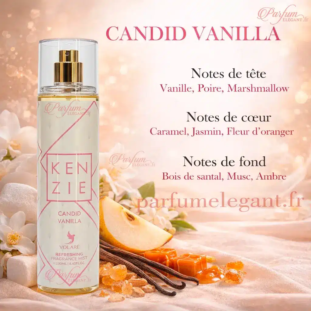 Candid Vanilla – Brume Parfumée Gourmande & Vanillée – Kenzie 3 Note de composition de brume parfumée kenzie inspiré de kayali