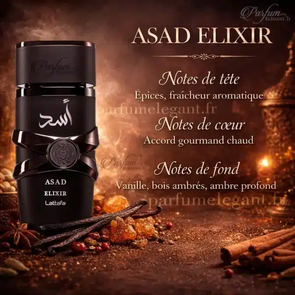 note-parfum-lattafa-asad-elixir Note parfum elixir lattafa tendance pour homme inspiré de marque
