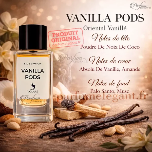 Vanilla Pods notes olfactives Volaré Vanilla Pods Volaré notes olfactives noix de coco vanille amande palo santo musc