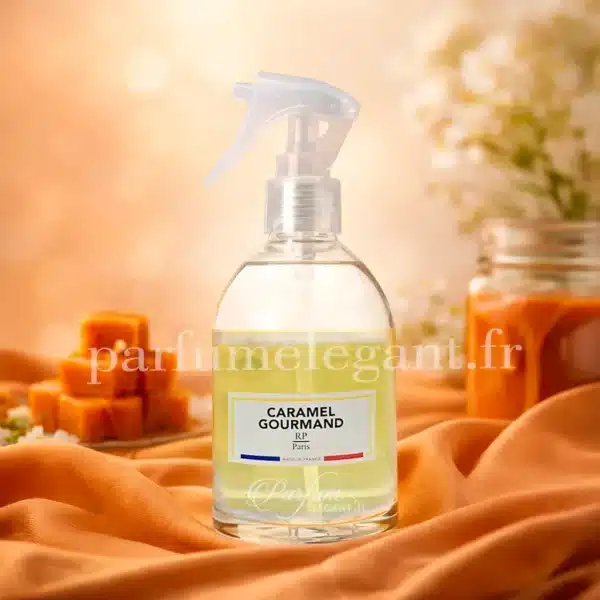 parfum-maison-caramel-gourmand-rp-paris-250ml parfum textile caramel gourmand rp paris ambiance maison sucrée cocooning