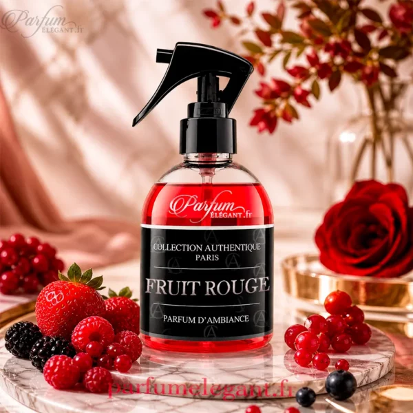 Fruit Rouge Spray Maison Collection Authentique Photo du parfum d’ambiance Fruit Rouge Collection Authentique Paris sur fond clair. Un spray intérieur fruité et gourmand parfait pour parfumer la maison avec une senteur chaleureuse et moderne de fruits rouges sucrés.