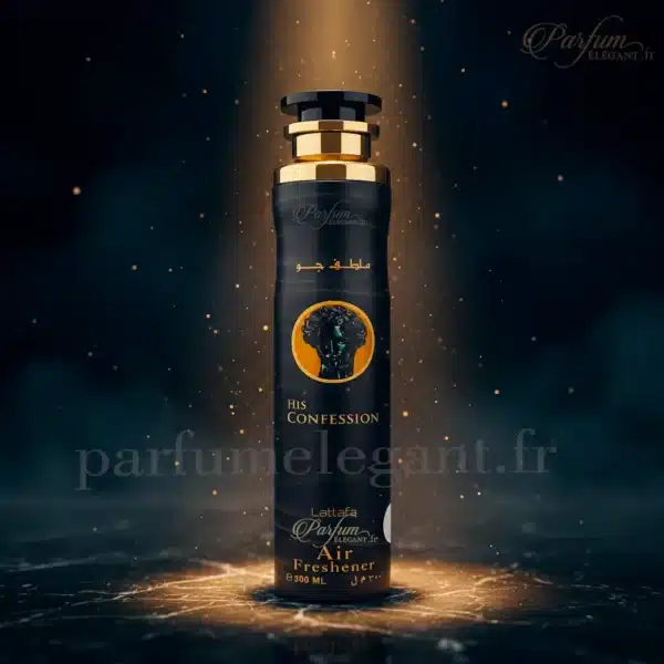His Confession Air Freshener 300ml Lattafa Photo du spray d’intérieur His Confession Air Freshener Lattafa 300ml sur fond clair. Un parfum maison homme élégant aux notes boisées et musquées conçu pour créer une ambiance sophistiquée et moderne.