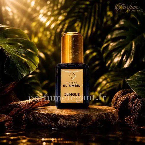 jungle-el-nabil-packshot-parfum-concentre-5ml.webp Parfum concentré Jungle de Maison El Nabil avec ambiance jungle tropicale et accords orientaux boisés
