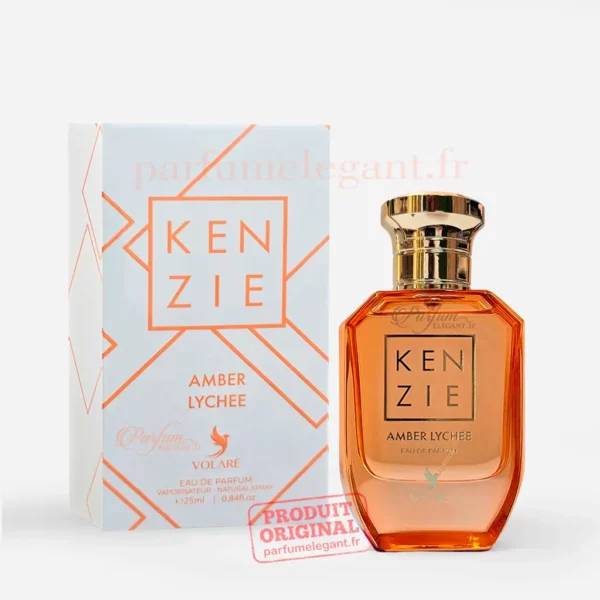Parfum Élégant – Parfums Dubaï & Orientaux | Dupes Luxe à Prix Abordables en Boutique & en Ligne 9 Mini parfum Kenzie Amber Lychee 25 ml Volaré avec boîte officielle sur fond blanc