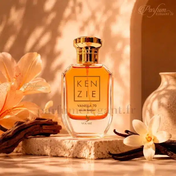 miniature-kenzie-vanilla-70-25ml-volare-packshot Miniature Kenzie Vanilla 70 25 ml Volaré avec vanille, fleurs blanches et ambiance gourmande chaleureuse