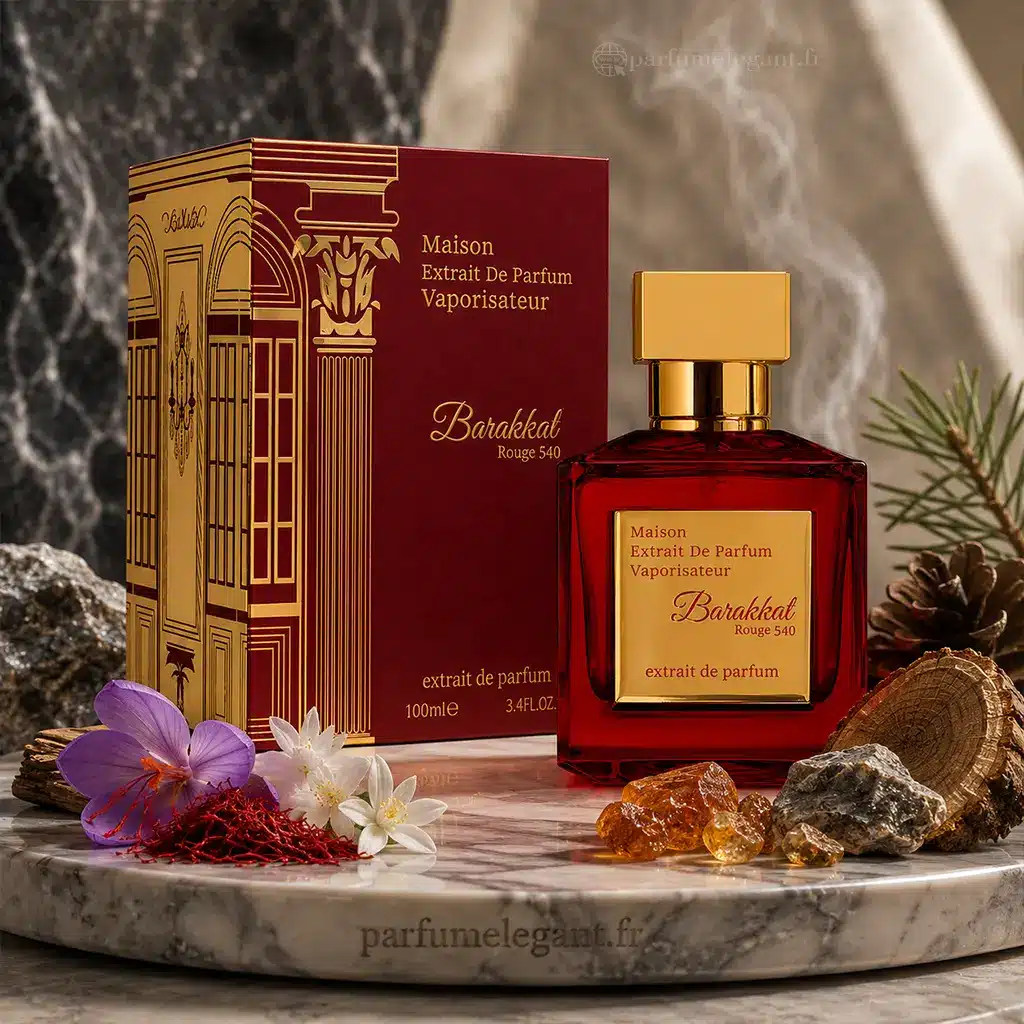 Barakkat Rouge 540 – Extrait de Parfum Mixte 100 ml 5 boite et flacon du parfum 100ml mixte barakkat rouge extrait