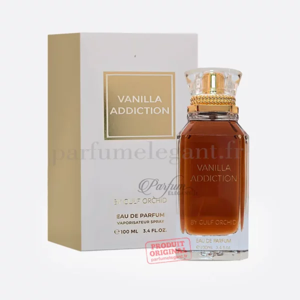 Parfums Femme – Parfums Dubaï, Orientaux & Dupes de Marques en Tous Formats 9 Le parfum Vanilla Addiction by Gulf Orchid dévoile une fragrance vanillée gourmande et élégante aux accords chauds, crémeux et ambrés. Une senteur addictive idéale pour les amateurs de parfums sucrés raffinés.