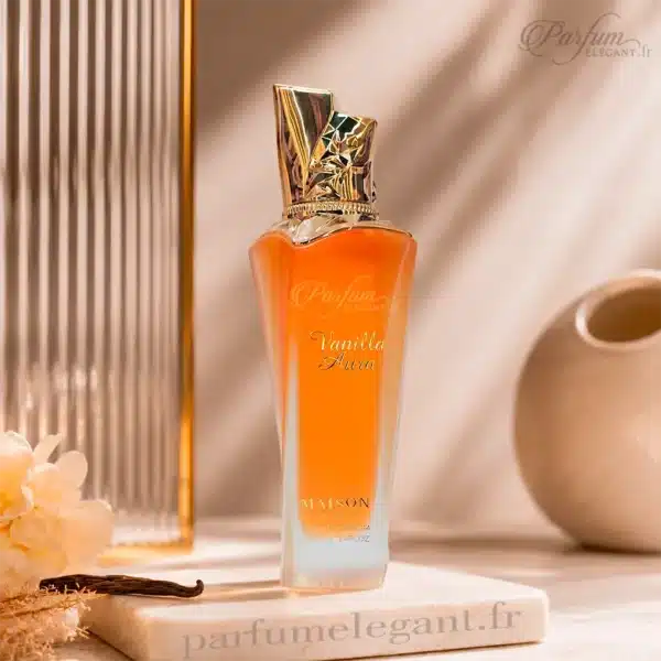 Vanilla Aura Maison Asrar flacon et boîte parfum gourmand Flacon Vanilla Aura Maison Asrar 100 ml parfum femme vanille orientale gourmande produit original disponible chez Parfum Élégant