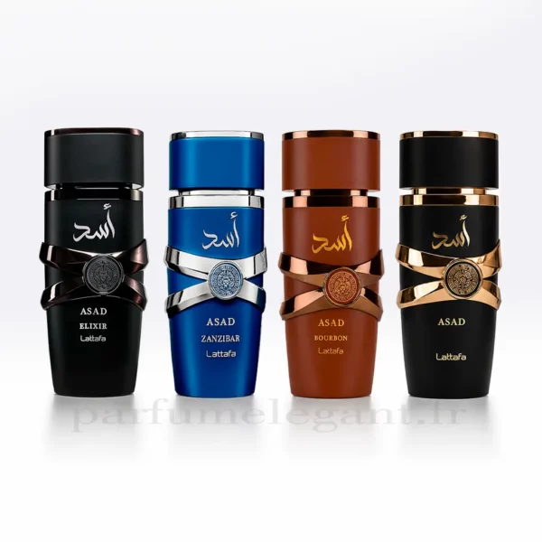 Asad Collection Lattafa miniature flacon de parfum miniature Asad Collection Lattafa regroupant les quatre parfums de la gamme Asad