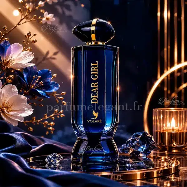 dear-girl-volare-parfum-femme-gourmand-floral Flacon et boîte Dear Girl Volaré eau de parfum femme 90 ml sur fond blanc