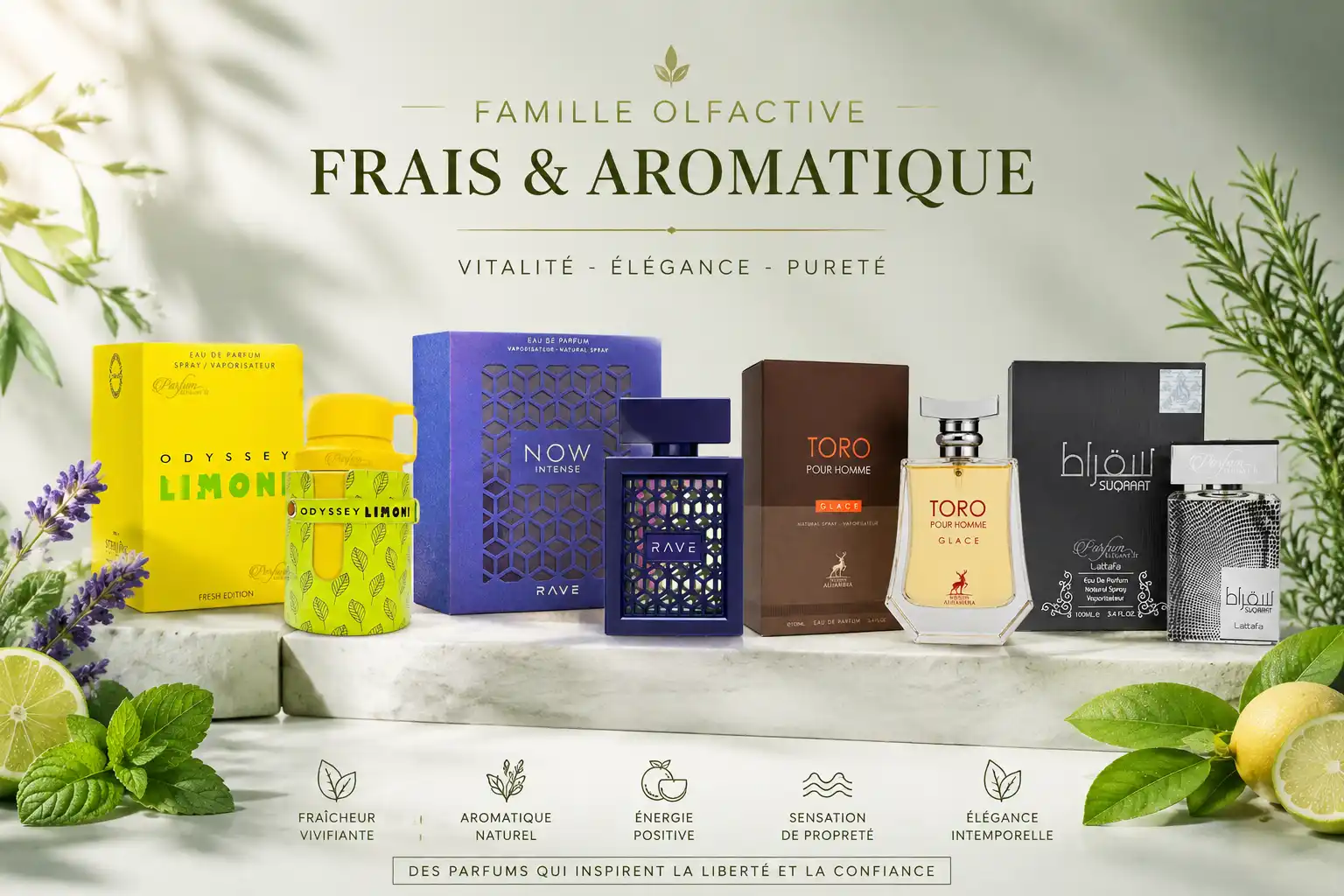 Parfums frais et aromatiques pour homme aux notes d’agrumes, fraîcheur glacée et accords modernes