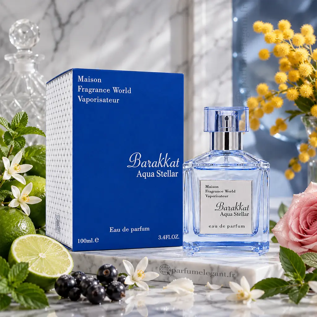 Barakkat Aqua Stellar – Eau de Parfum Mixte 100 ml 4 Barakkat Aqua Stellar 100 ml parfum hespéridé floral et musqué avec boîte