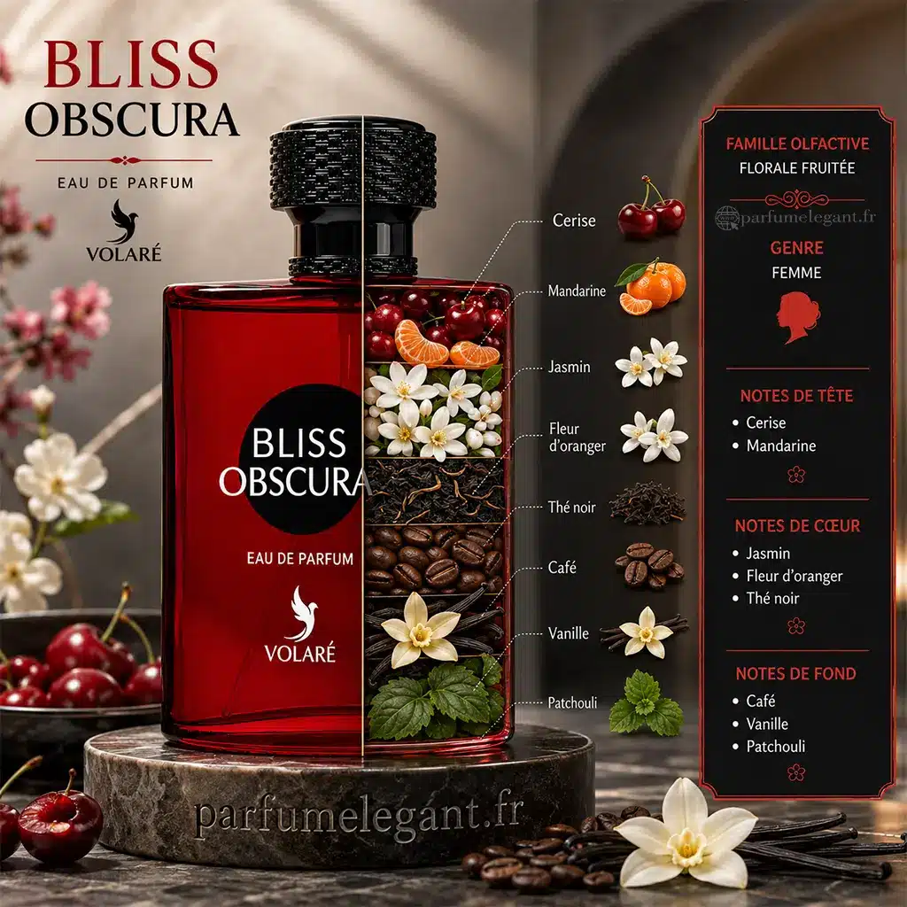 Bliss Obscura Volaré – Eau de Parfum Femme 80 ml 2 Notes Bliss Obscura Volaré cerise jasmin café vanille