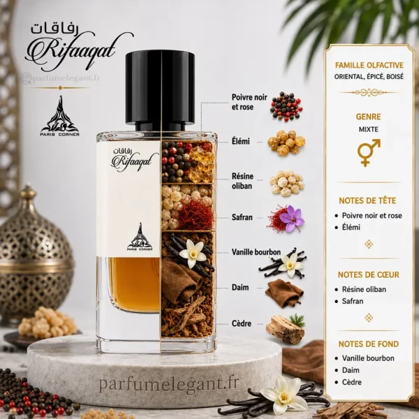 Notes olfactives Rifaaqat Paris Corner Notes Rifaaqat Paris Corner poivre safran vanille bourbon daim et cèdre