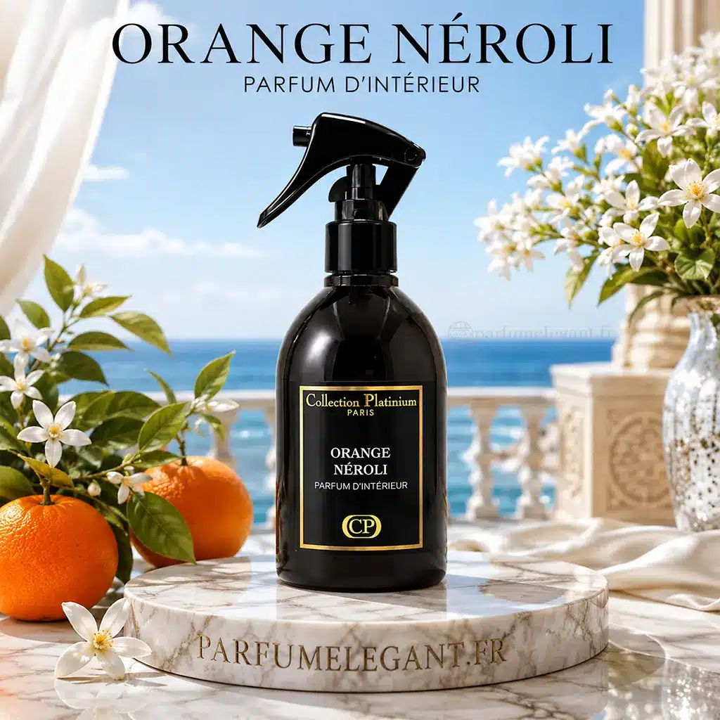 Orange Néroli Collection Platinium – Parfum d'Intérieur 250 ml 2 Parfum d'intérieur Orange Néroli Collection Platinium ambiance méditerranéenne aux agrumes et fleur de néroli