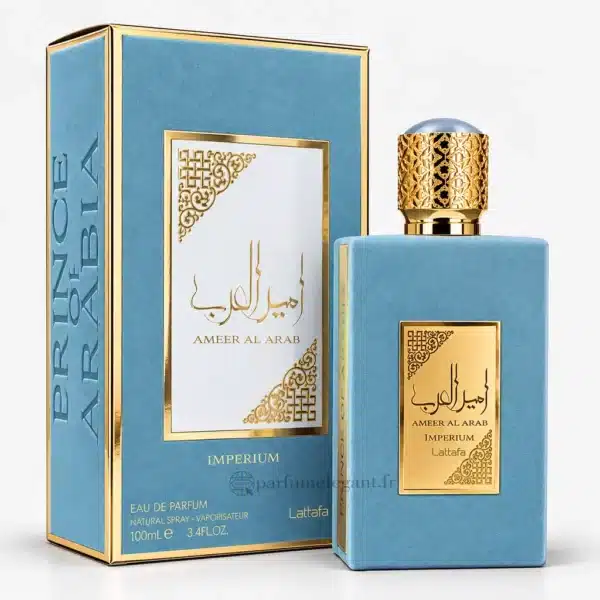 Parfum Élégant – Parfums Dubaï & Orientaux | Dupes Luxe à Prix Abordables en Boutique & en Ligne 16 Ameer Al Arab Imperium Lattafa Eau de Parfum homme 100 ml avec flacon bleu et coffret